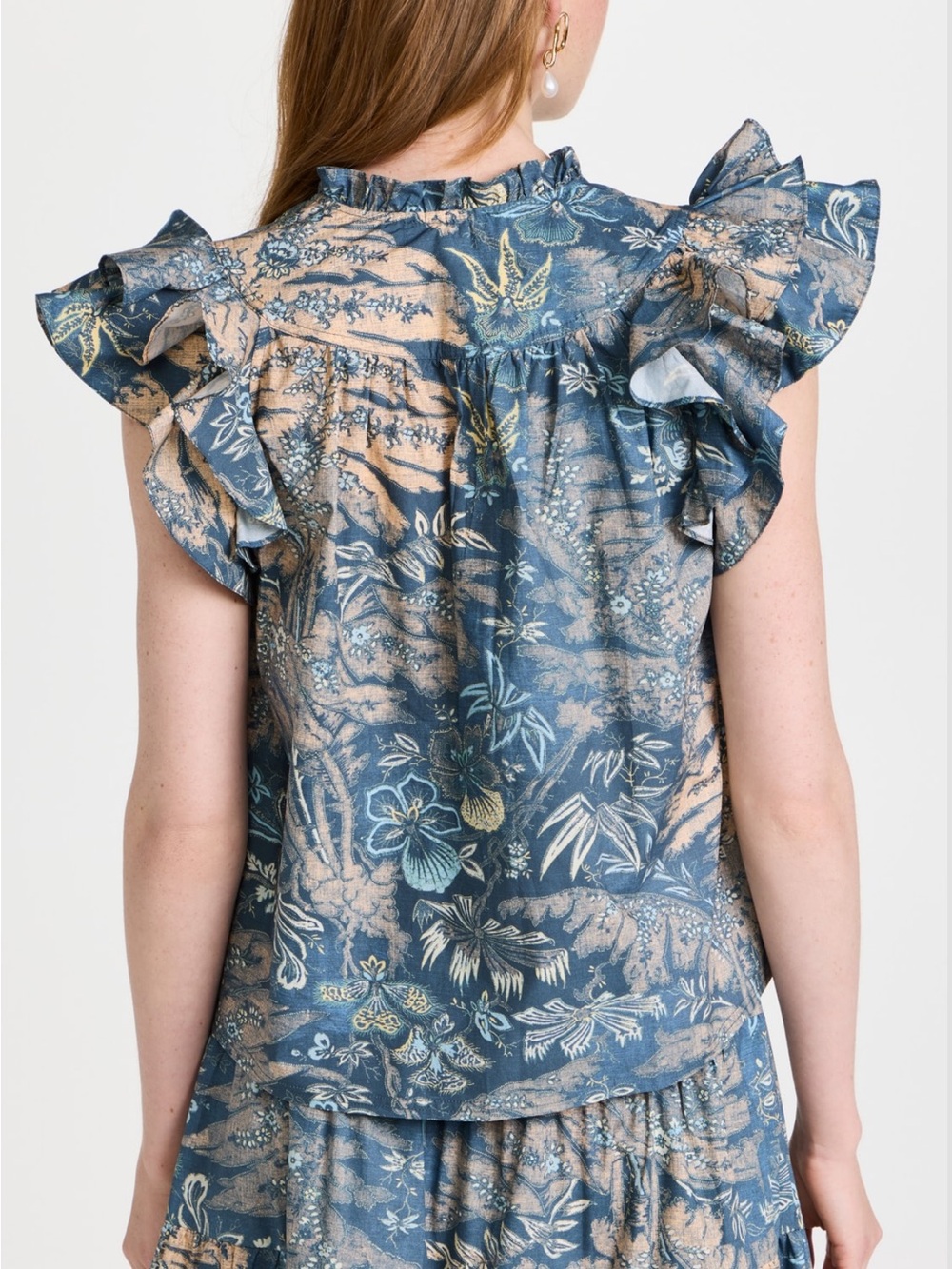 Ulla Johnson Lei Top Weimea Blue Floral Ruffle Sleeve Cotton Blouse size 6 - Picture 2 of 7